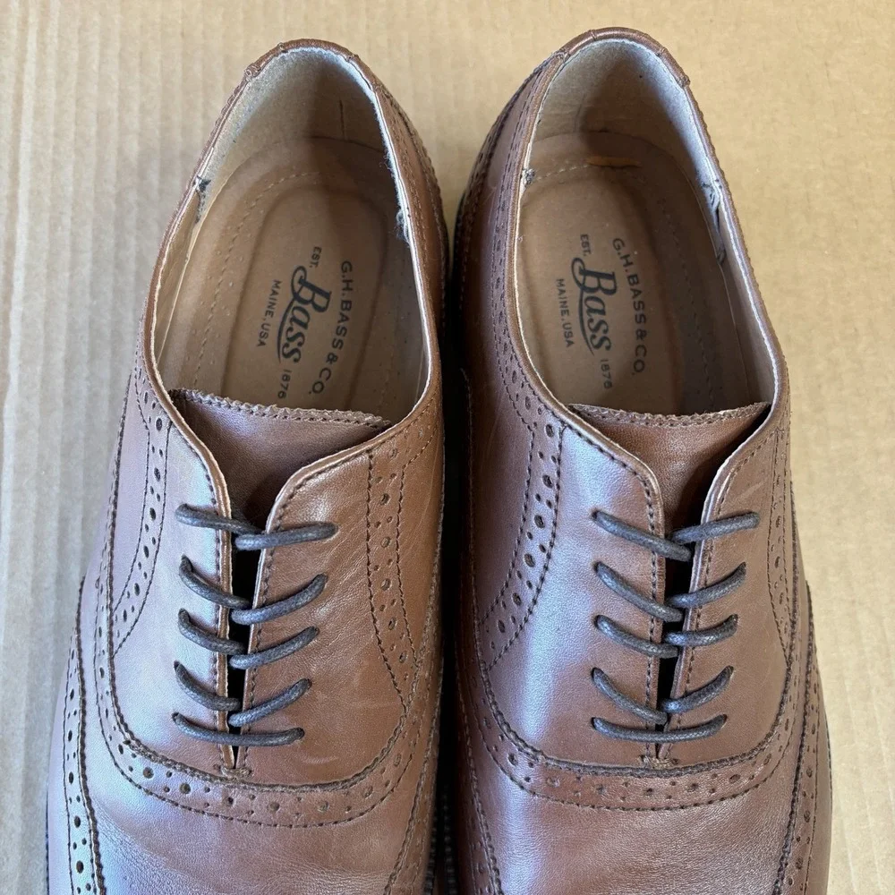 GH Bass Mens Brown Leather Wingtip Brogue Oxford Dress Shoes Lace Up